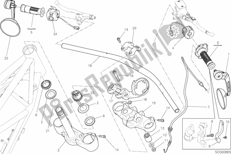 Tutte le parti per il Manubrio E Comandi del Ducati Scrambler Brazil Special Edition 1100 2018
